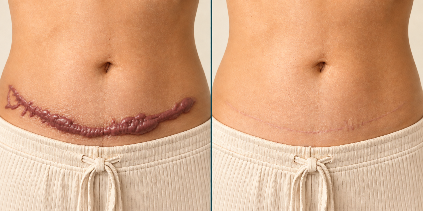 Illustrative comparison of a severe healed C-section scar