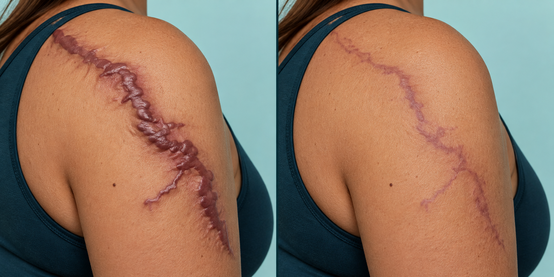 Illustrative comparison of an irregular raised shoulder scar