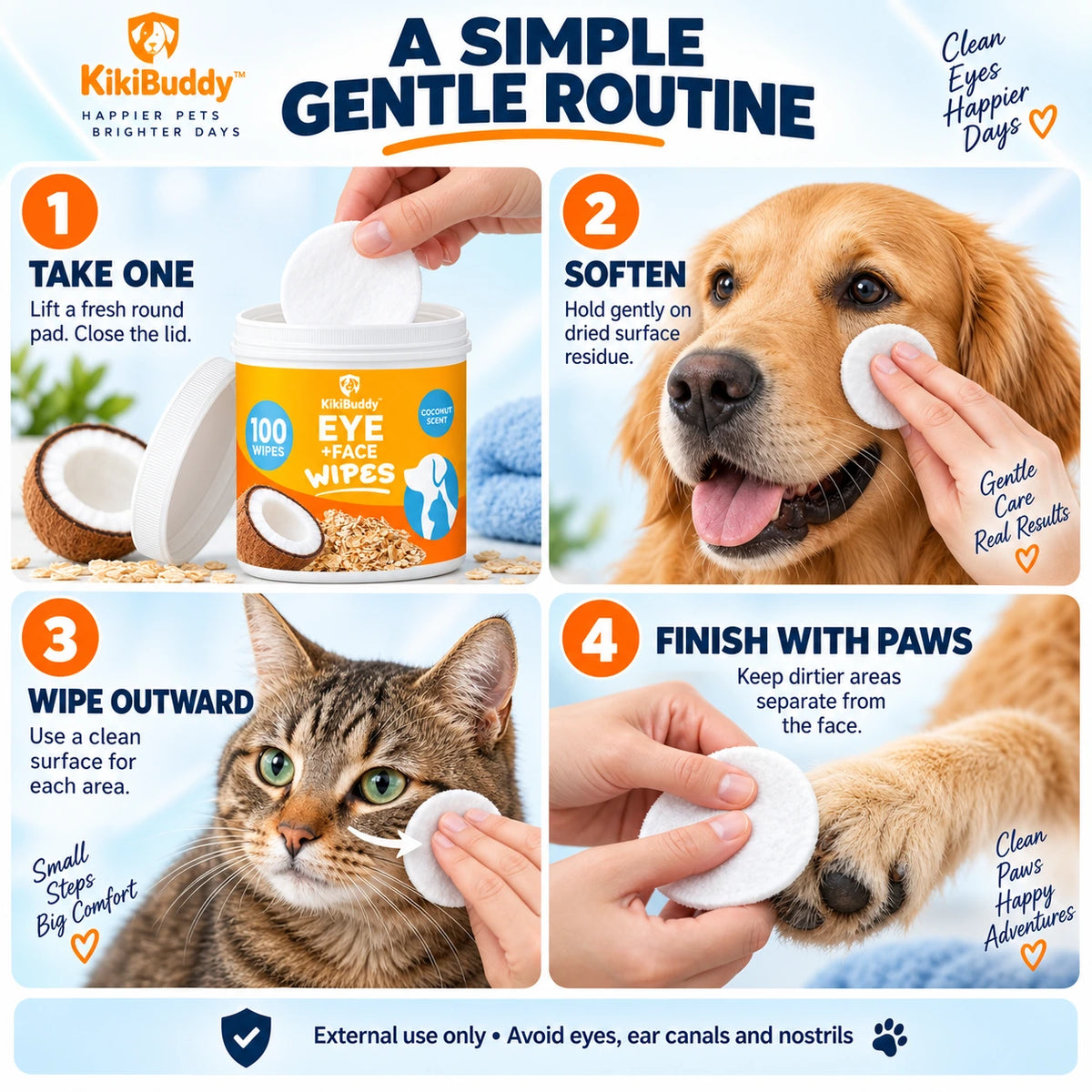 Kelveth Pet Eye & Face Tear-Stain Cleansing Wipes - 100 Count