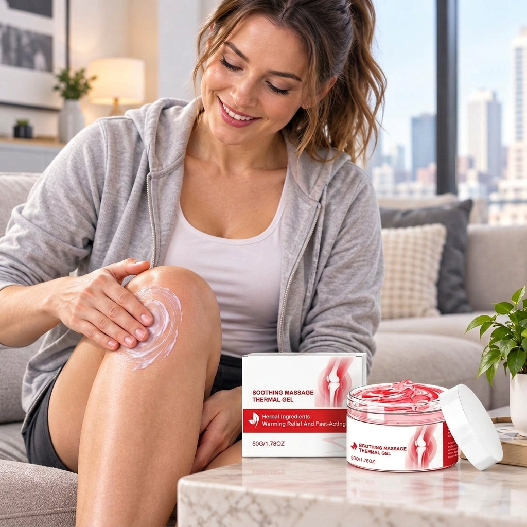 Customer applying Triple-Action Joint Massage Gel to knee