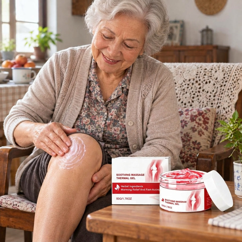 Customer massaging hands with Triple-Action Joint Massage Gel