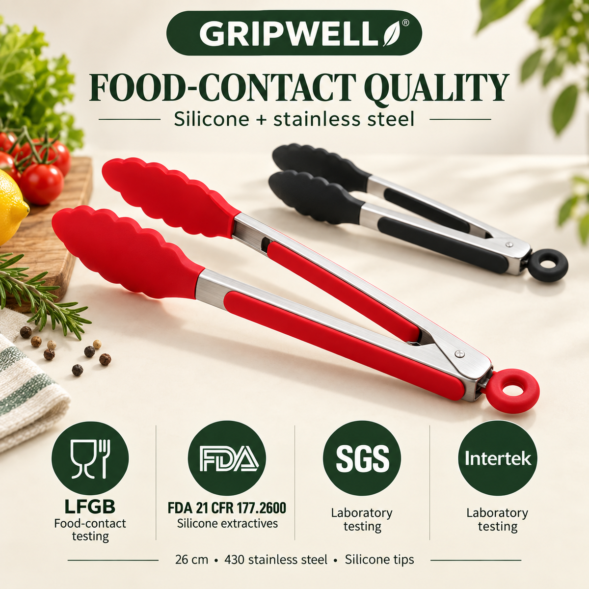 Gripwell food-contact quality: LFGB, FDA, SGS and Intertek