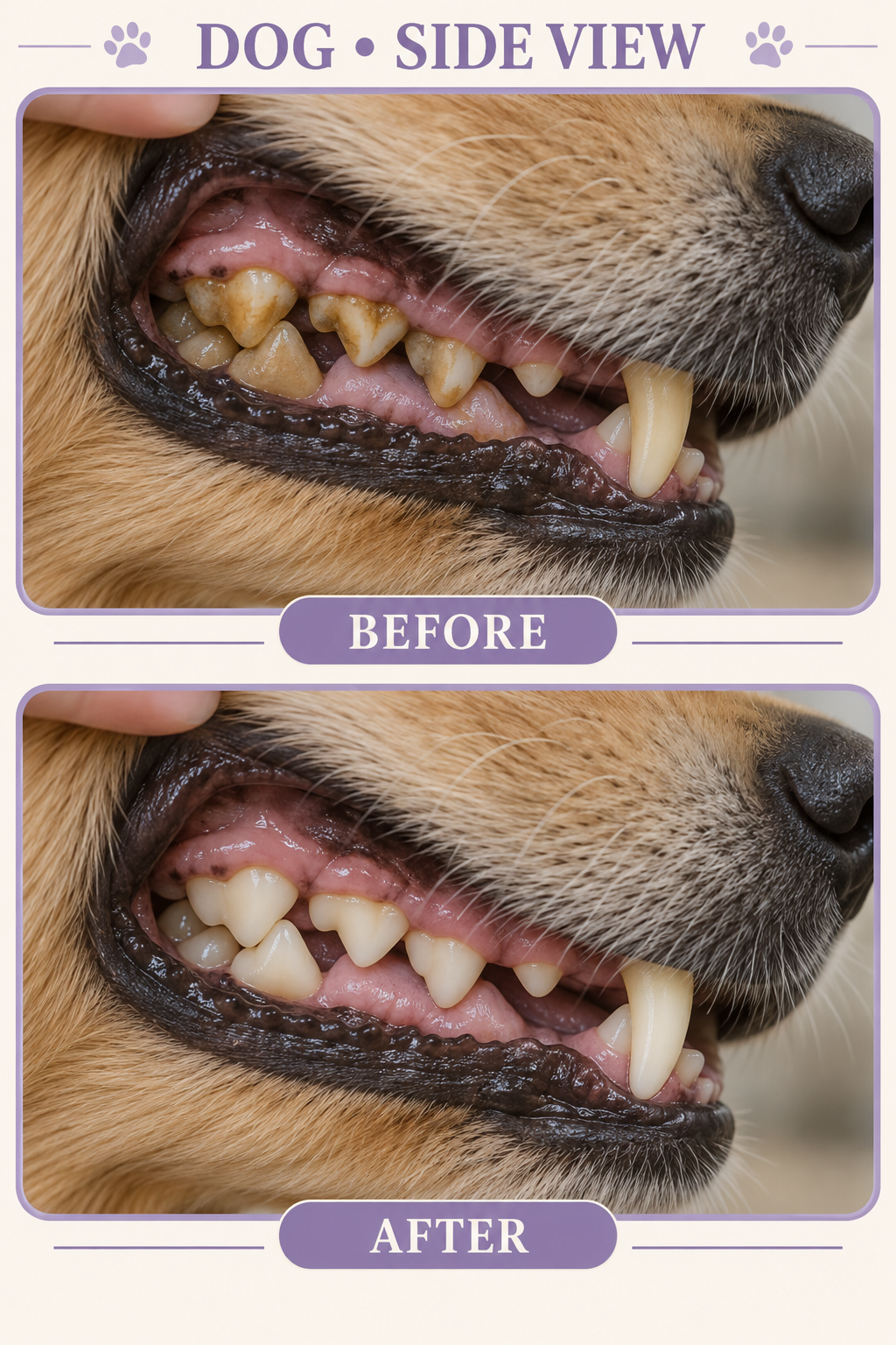 Dog side-view dental cleanliness comparison