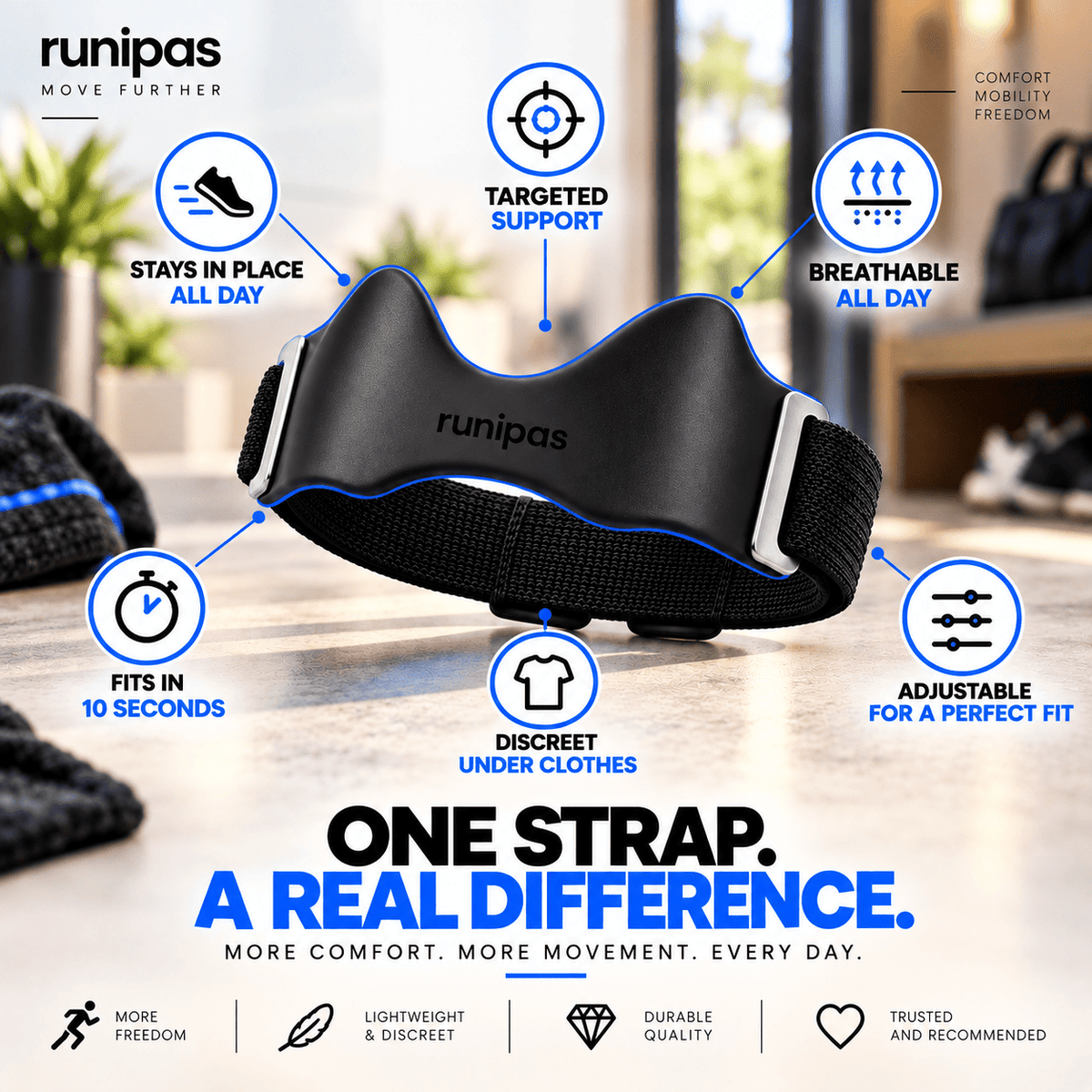 Runipas knee strap: targets the right spot, non-slip, breathable, adjustable size