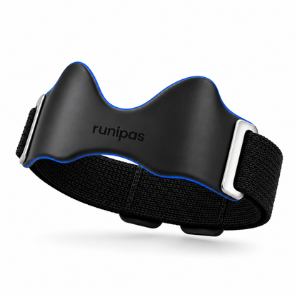 Runipas precision knee strap: black shell, steel buckles, elastic strap
