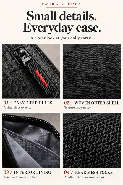 Wallet zipper, fabric, lining and mesh details